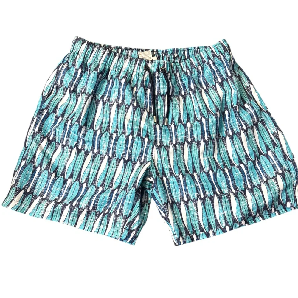 Franks Australia Swim Shorts Mens, Blue Green Longboard, Drawstring X-Large NWOT